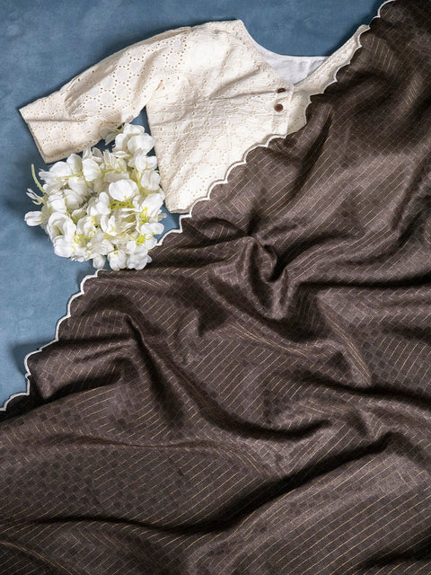 Brown Color Gadhawal Chex Material & Arca Work Saree Clothsvilla Main image