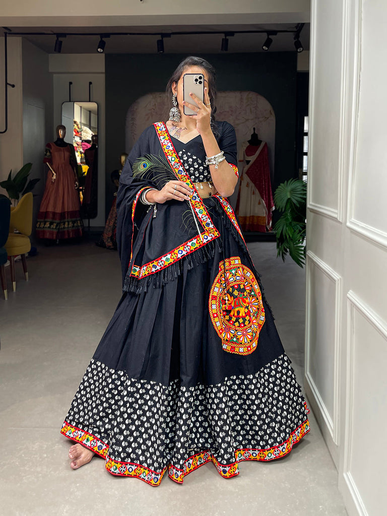 Buy Women's Semi-Stitched Cotton Lehenga Choli Design Evening Dress - Free  Size at Amazon.in