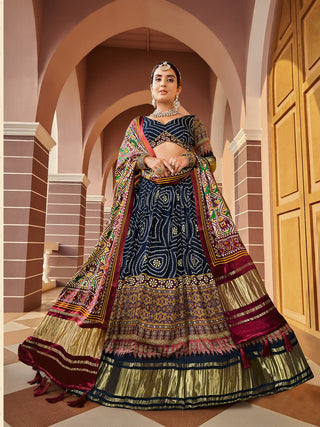 Black Color Digital Printed Pure Gaji Silk Lehenga Choli Clothsvilla