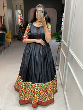 Load image into Gallery viewer, Black Color Foil Printed Dola Silk Gown Clothsvilla
