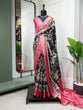 Load image into Gallery viewer, Black Color Printed With Zari Border Dola Silk Wedding Wear Saree Clothsvilla