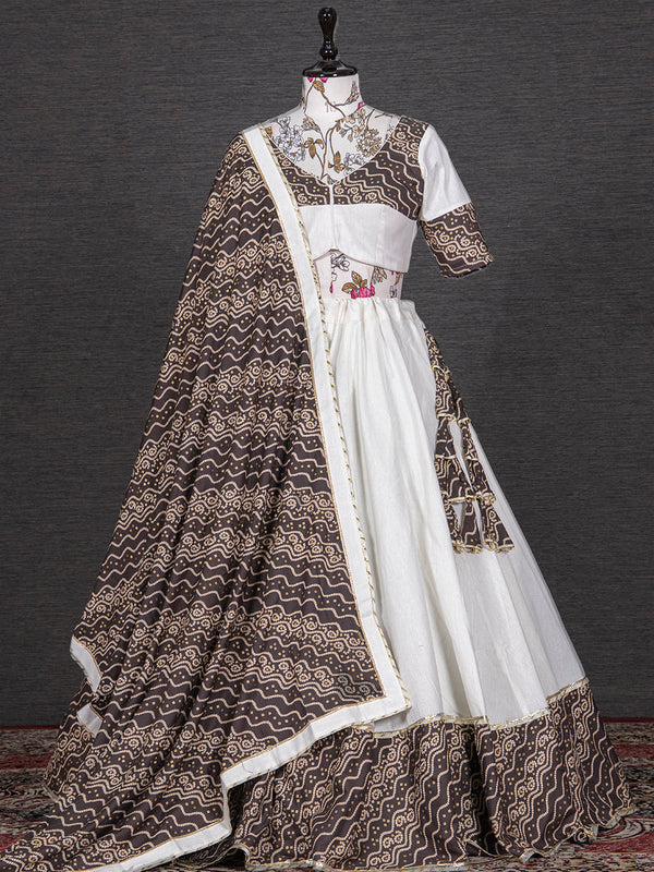 Black Color Foil And Printed Work Cotton Lehenga Choli Clothsvilla