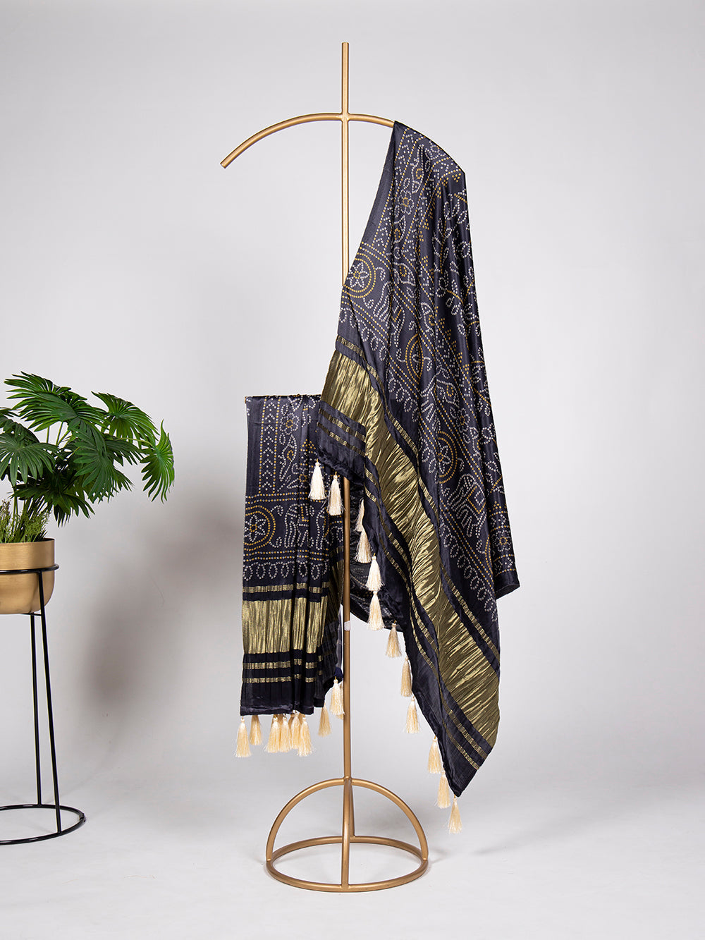 Black Color Bandhej Printed Gaji Silk Dupatta ClothsVilla.com