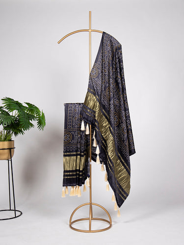 Black Color Bandhej Printed Gaji Silk Dupatta ClothsVilla.com