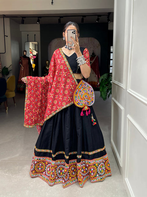 Black Color Gamthi Work With Mirror Work Cotton Chaniya Choli ClothsVilla.com Main image