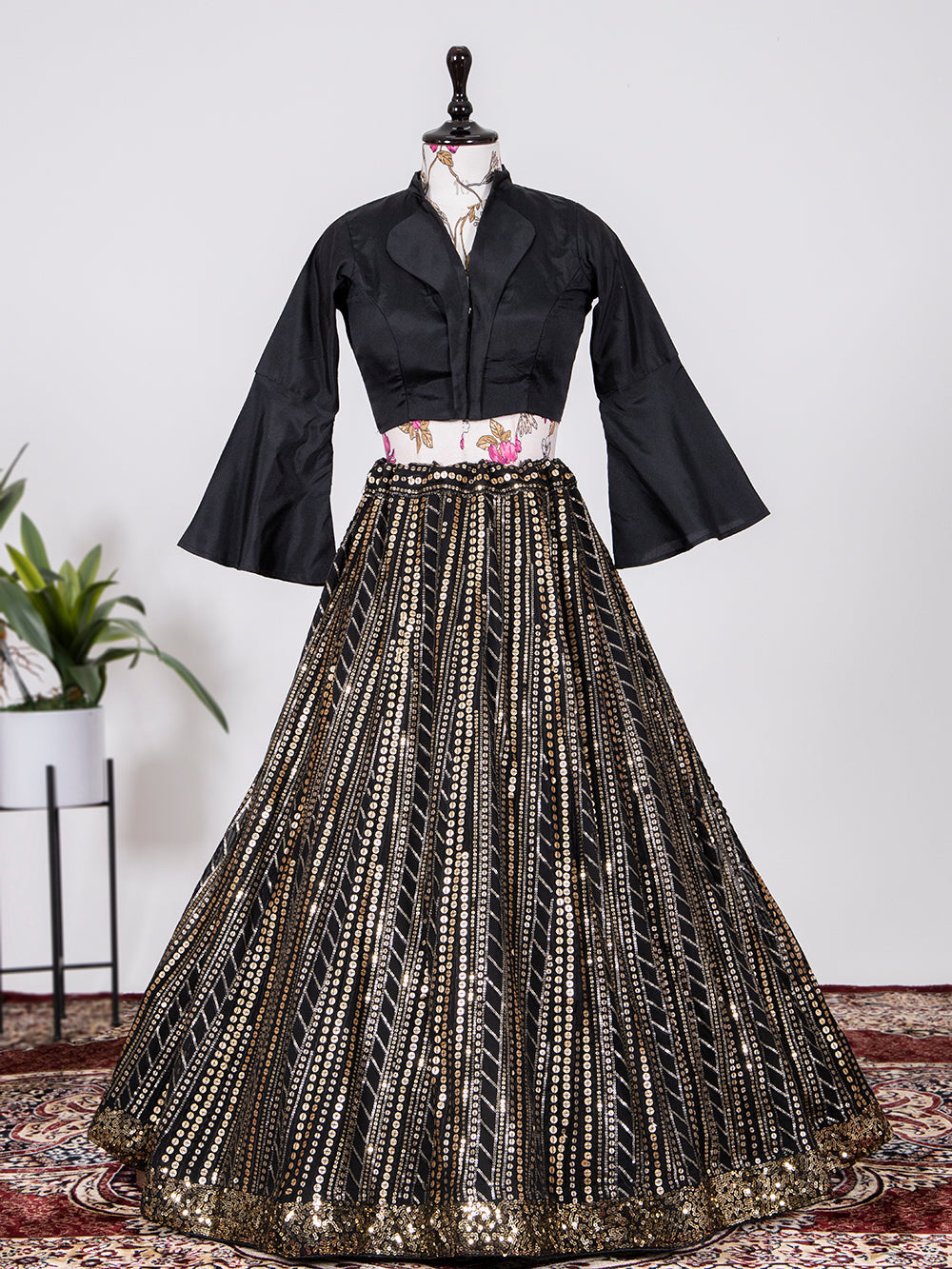 Black Color Sequins And Thread Embroidery Work Georgette Lehenga Choli Clothsvilla