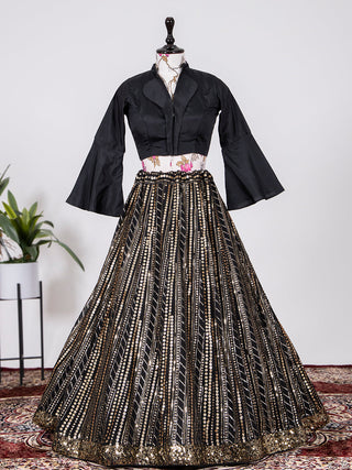 Black Color Sequins And Thread Embroidery Work Georgette Lehenga Choli Clothsvilla