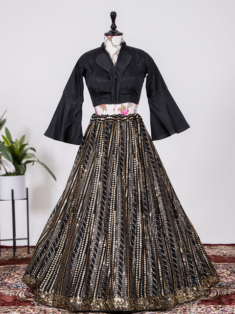 Black Color Sequins And Thread Embroidery Work Georgette Lehenga Choli Clothsvilla Main image