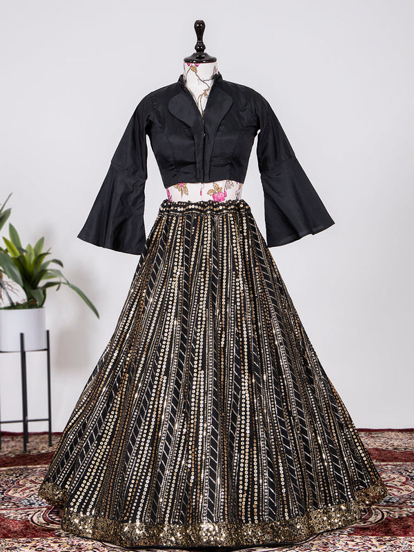 Black Color Sequins And Thread Embroidery Work Georgette Lehenga Choli Clothsvilla