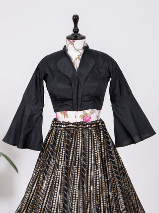 Black Color Sequins And Thread Embroidery Work Georgette Lehenga Choli Clothsvilla
