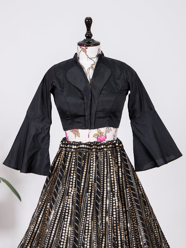 Black Color Sequins And Thread Embroidery Work Georgette Lehenga Choli Clothsvilla