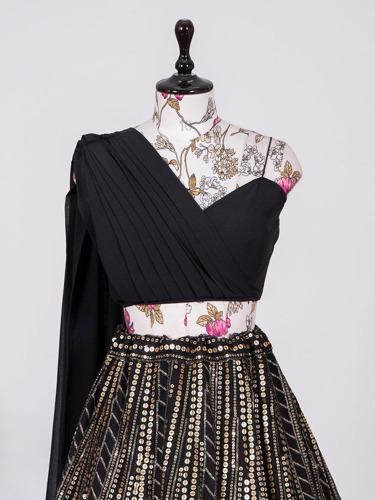 Black Color Sequins And Thread Embroidery Work Georgette Lehenga Choli Clothsvilla