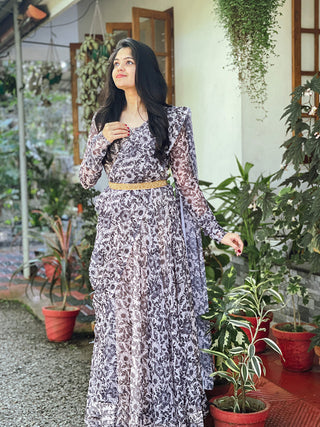 Black Color Printed Georgette Gown Clothsvilla