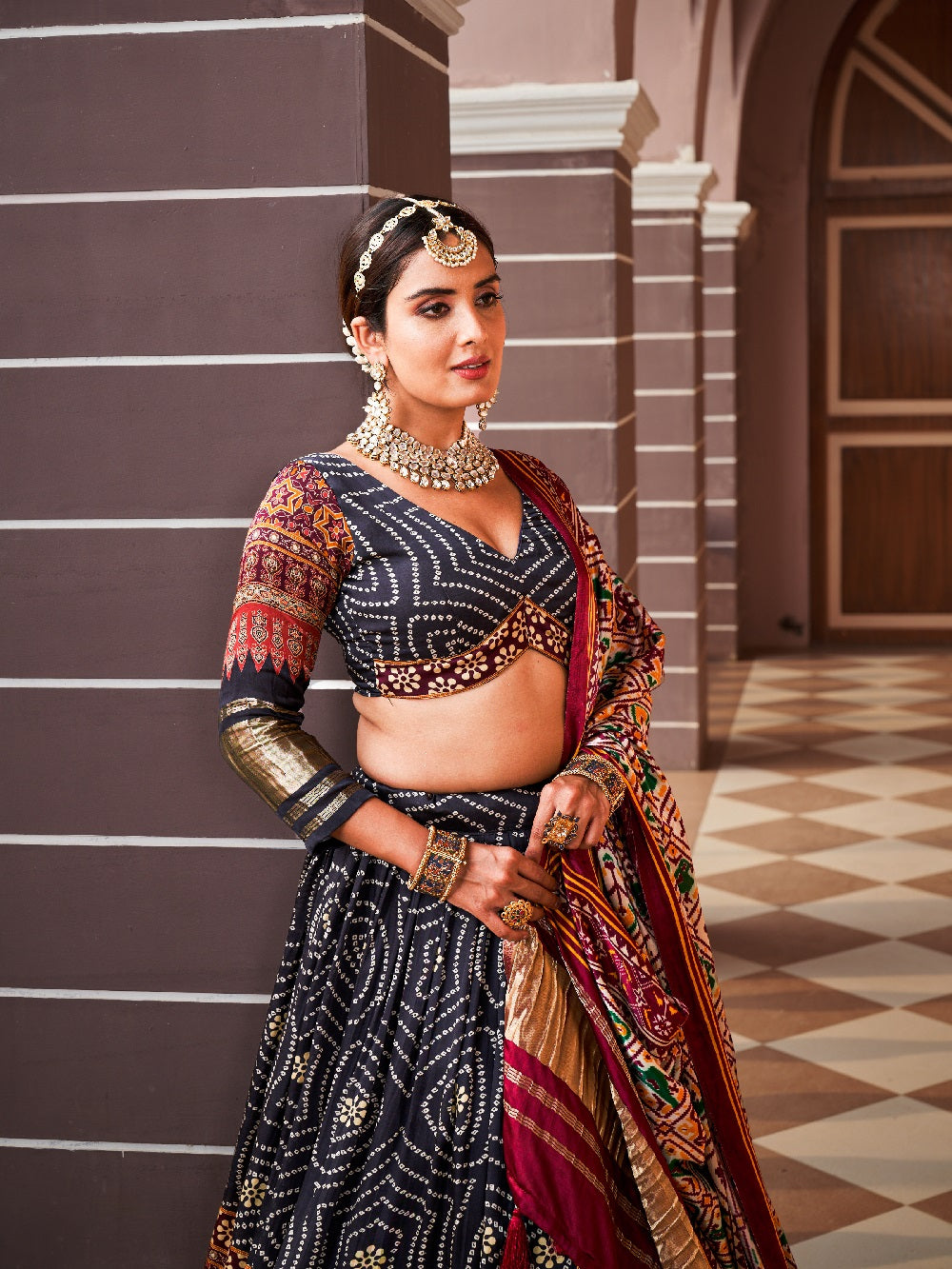 Black Color Digital Printed Pure Gaji Silk Lehenga Choli Clothsvilla