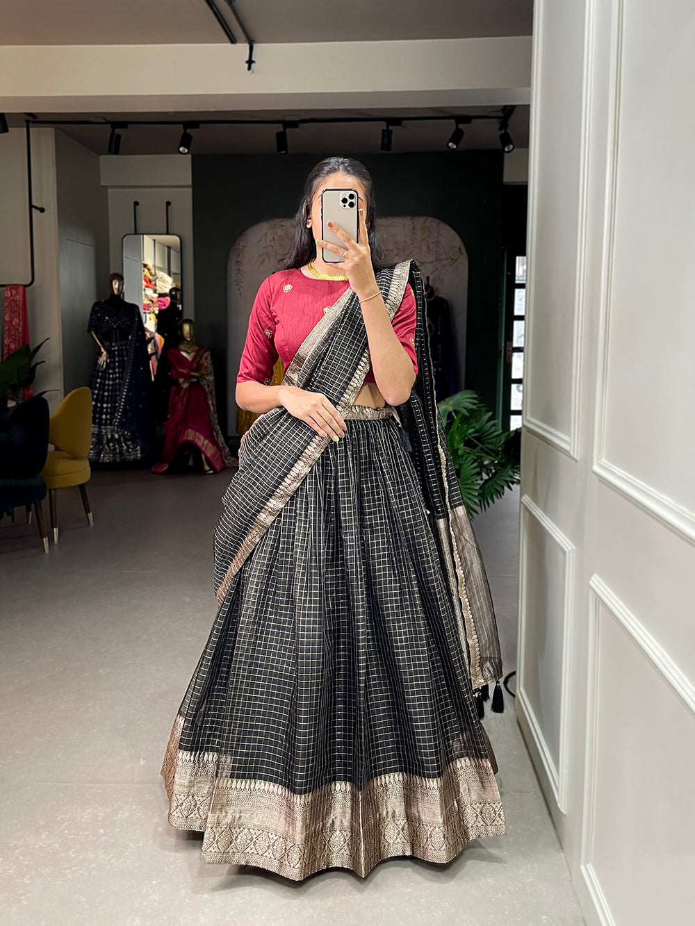 Pink With Black Half saree Lehenga | Half saree lehenga, Half saree designs,  Latest bridal lehenga
