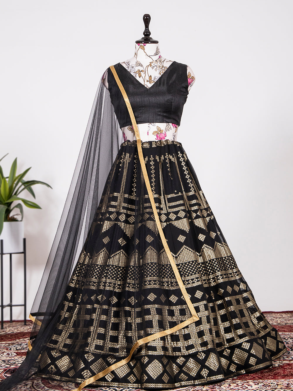 Black Color Sequins Embroidery Georgette Lehenga Clothsvilla