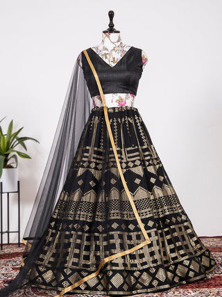 Black Color Sequins Embroidery Georgette Lehenga Clothsvilla