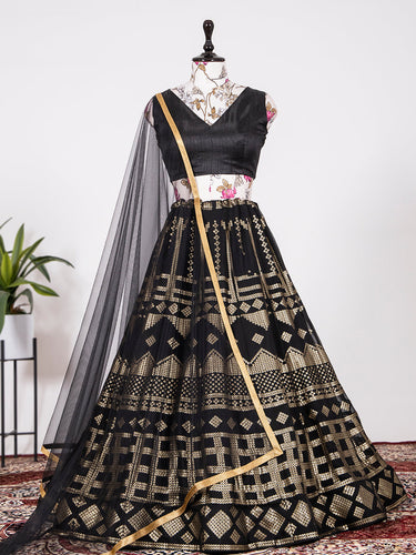 Black Color Sequins Embroidery Georgette Lehenga Clothsvilla