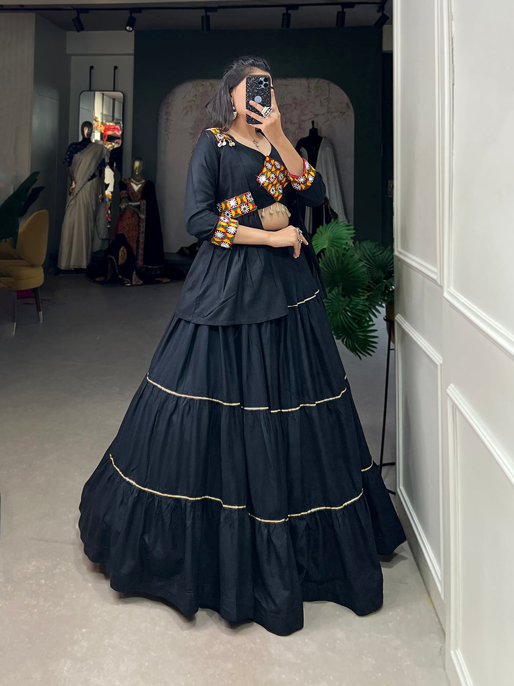 Black Color Plain With Gota Patti Rayon Traditional Chaniya Choli ClothsVilla.com