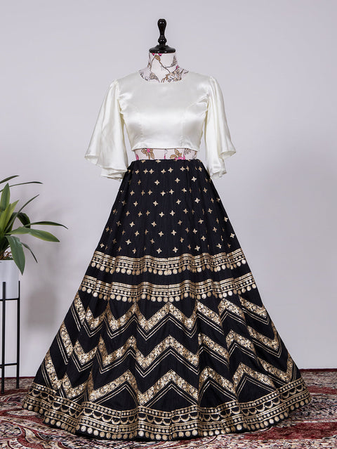Black Color Sequins Work Velvet Banglory Lehenga Choli Clothsvilla Main image