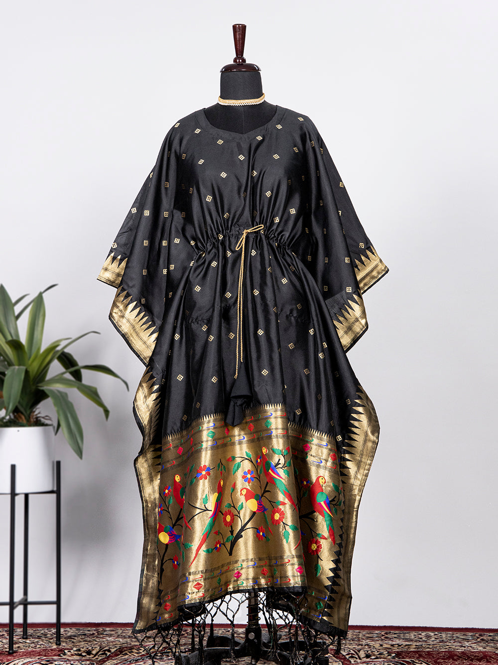 Black Color Weaving Zari Work Jacquard Paithani Kaftan Dress Secondary image