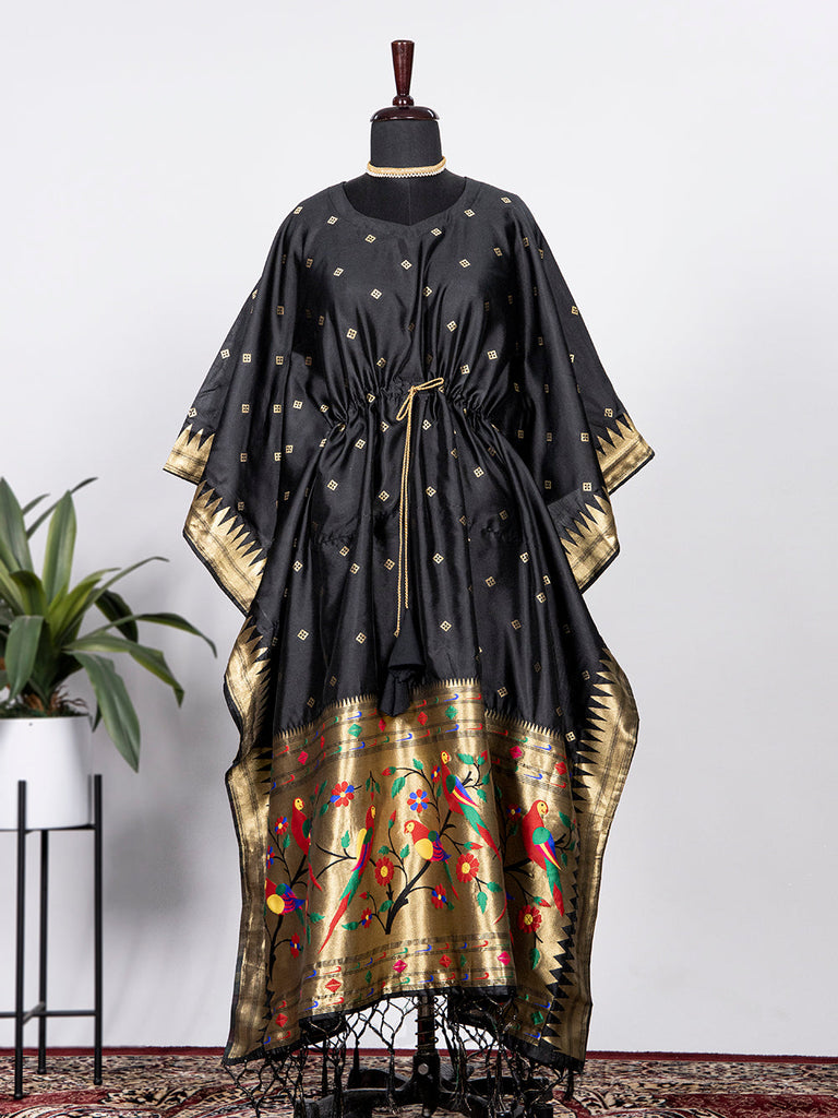 Black Color Weaving Zari Work Jacquard Paithani Kaftan Dress Clothsvilla