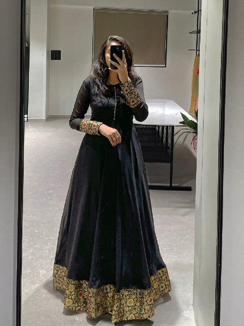 Black Color Weaving Zari Work Rangoli Silk Gown Dress Clothsvilla Main image