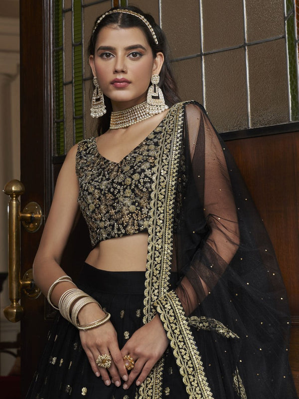 Black Net Embroidered Lehenga Choli Clothsvilla