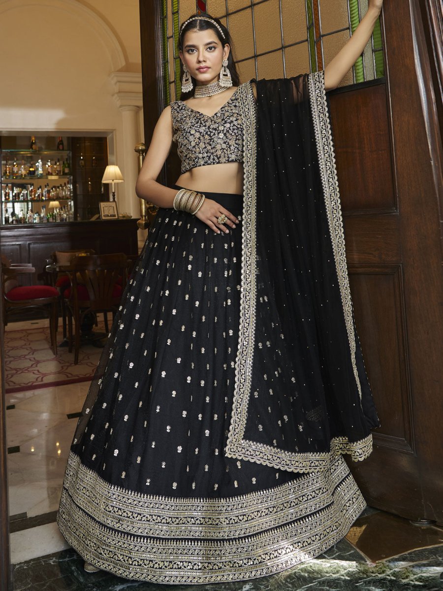 Black Net Embroidered Lehenga Choli Clothsvilla