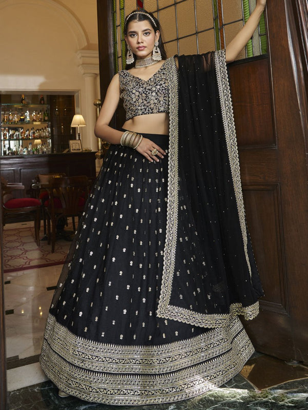 Black Net Embroidered Lehenga Choli Clothsvilla