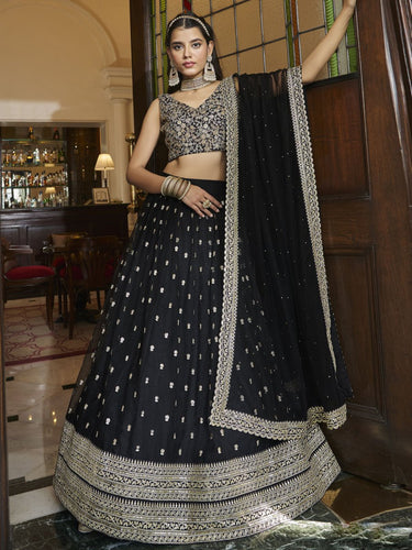 Black Net Embroidered Lehenga Choli Clothsvilla