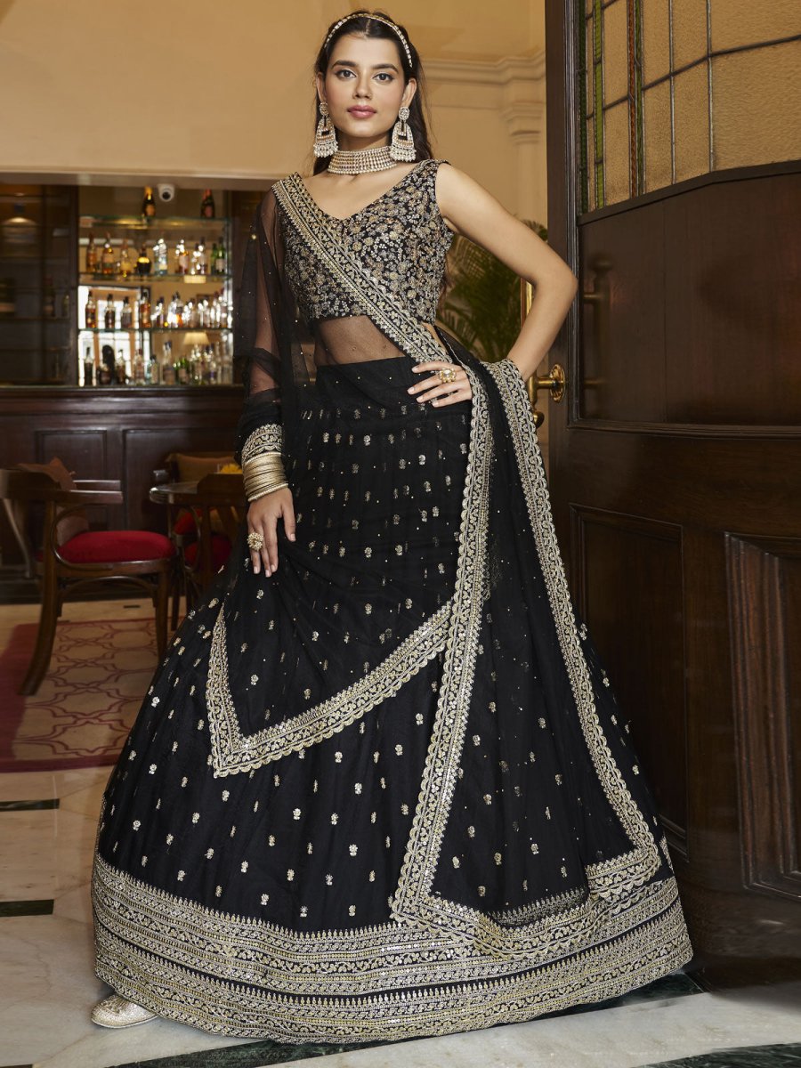 Black Net Embroidered Lehenga Choli Clothsvilla Main image