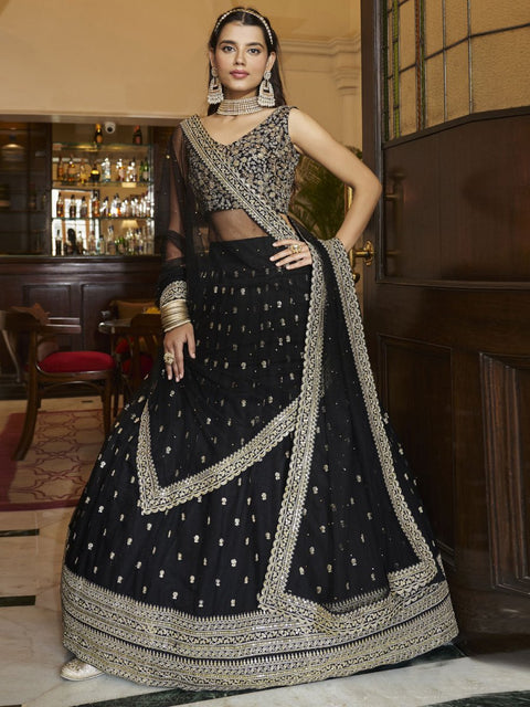 Black Net Embroidered Lehenga Choli Clothsvilla Main image