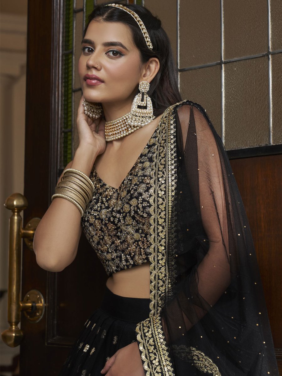 Black Net Embroidered Lehenga Choli Clothsvilla