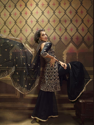 Black Net Embroidered Partywear Sharara Suit Clothsvilla