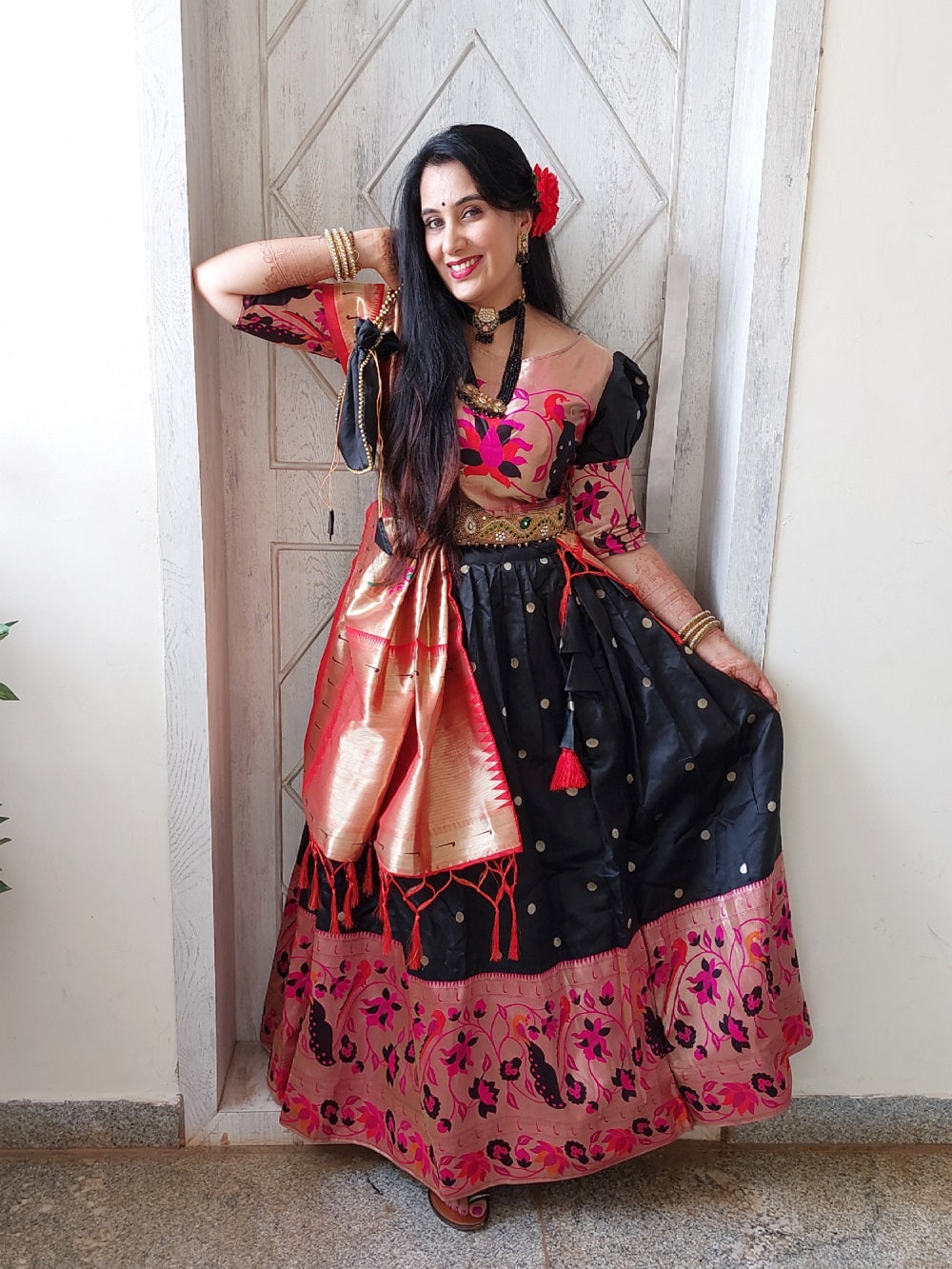 Black Color Weaving Zari Work Jacquard Paithani Lehenga Choli Set Clothsvilla