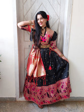 Load image into Gallery viewer, Black Color Weaving Zari Work Jacquard Paithani Lehenga Choli Set Clothsvilla