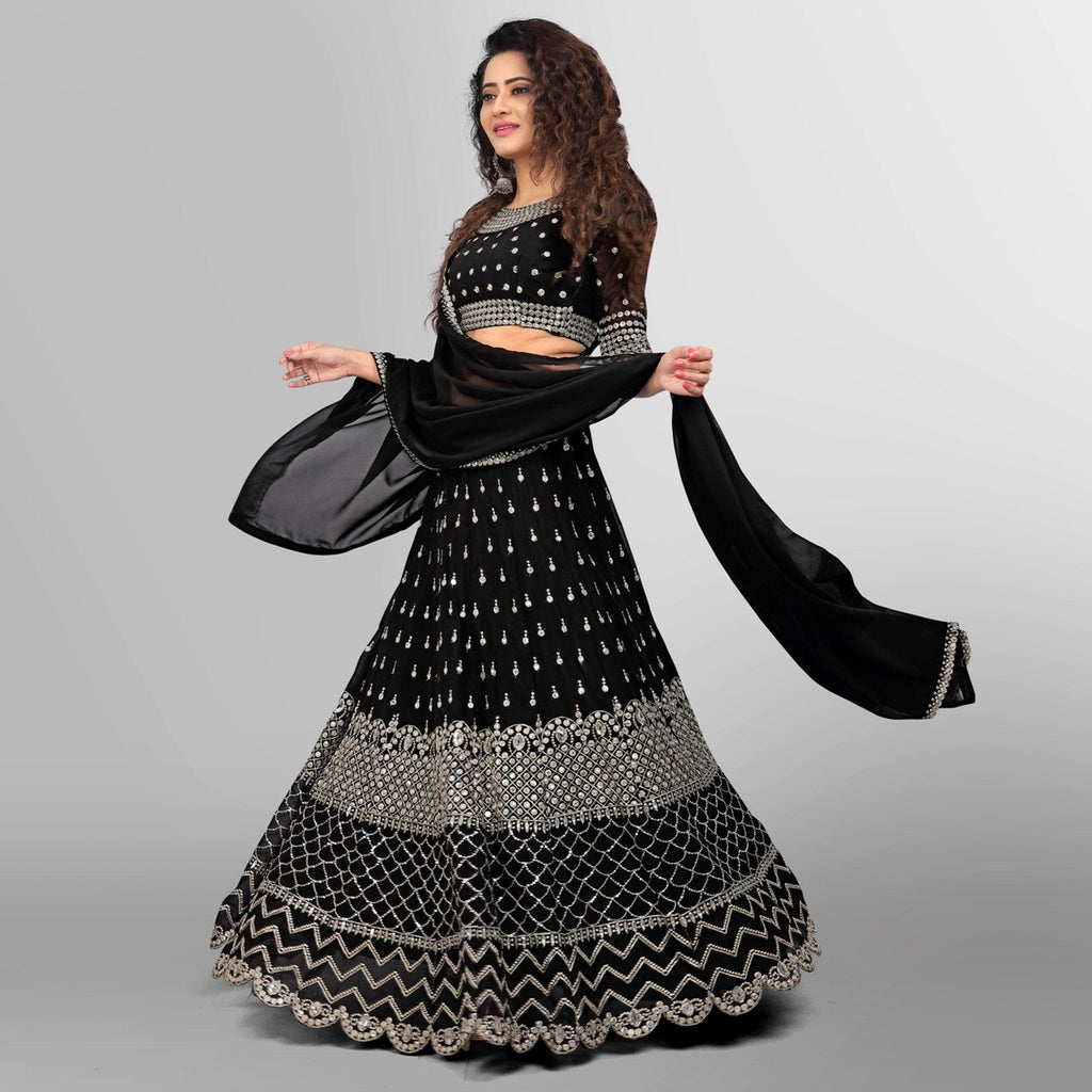 Black Party Wear Sequins Embroidered Georgette Lehenga Choli Clothsvilla