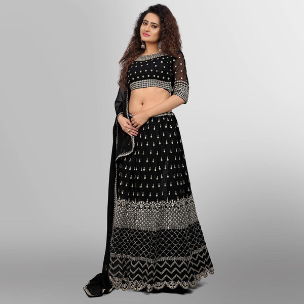 Black Party Wear Sequins Embroidered Georgette Lehenga Choli Clothsvilla