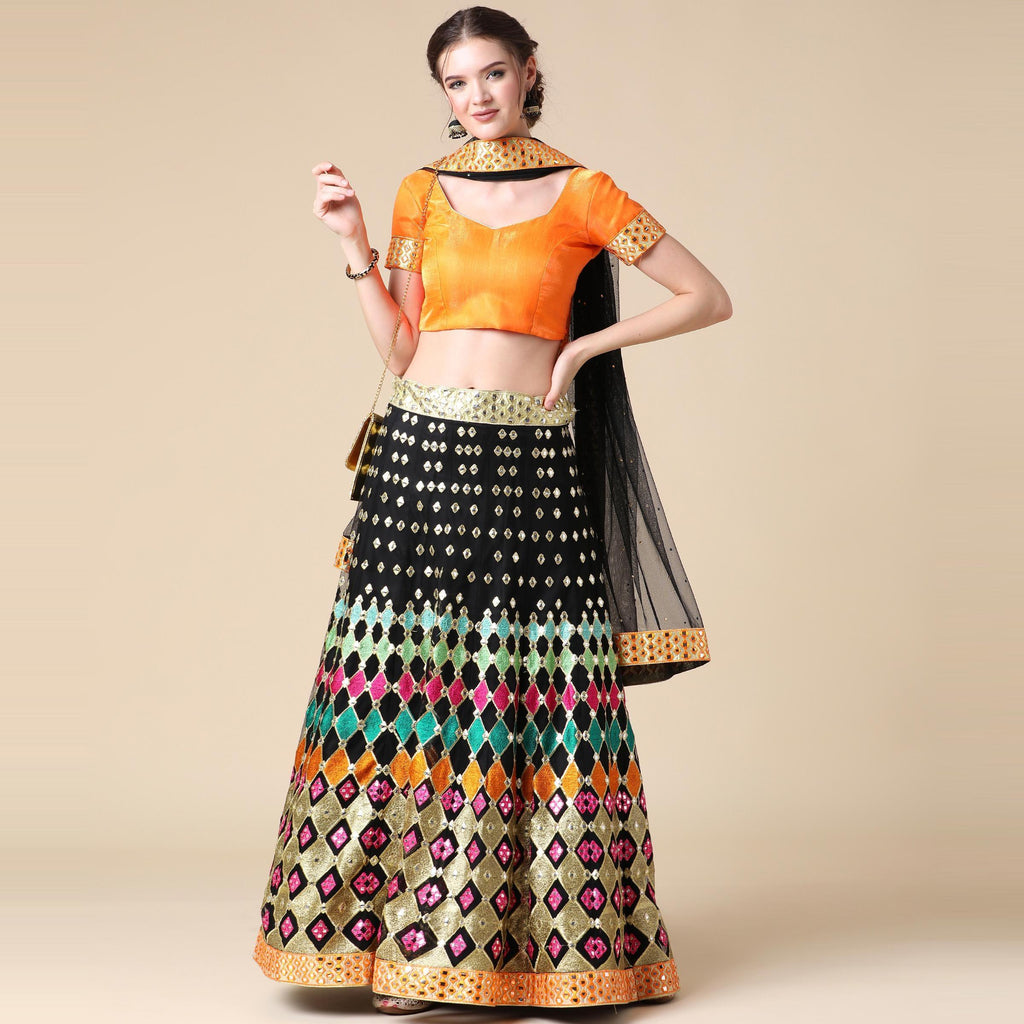 Buy Peach And Black Sequins Floral Work Lehenga Set by ASTHA NARANG at  Ogaan Online Shopping Site