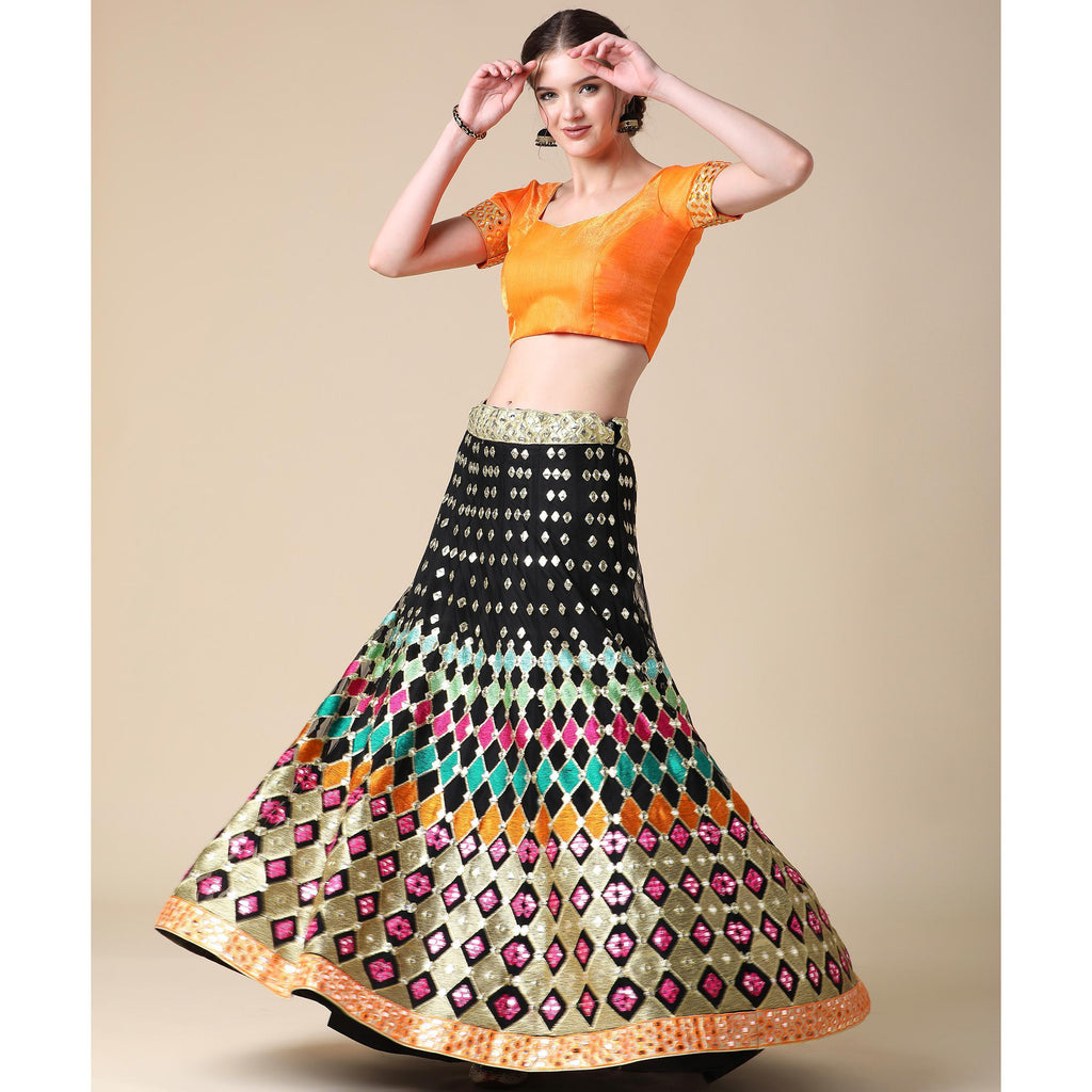 Black Partywear Embroidered & Mirror Work Heavy Soft Net Lehenga Clothsvilla