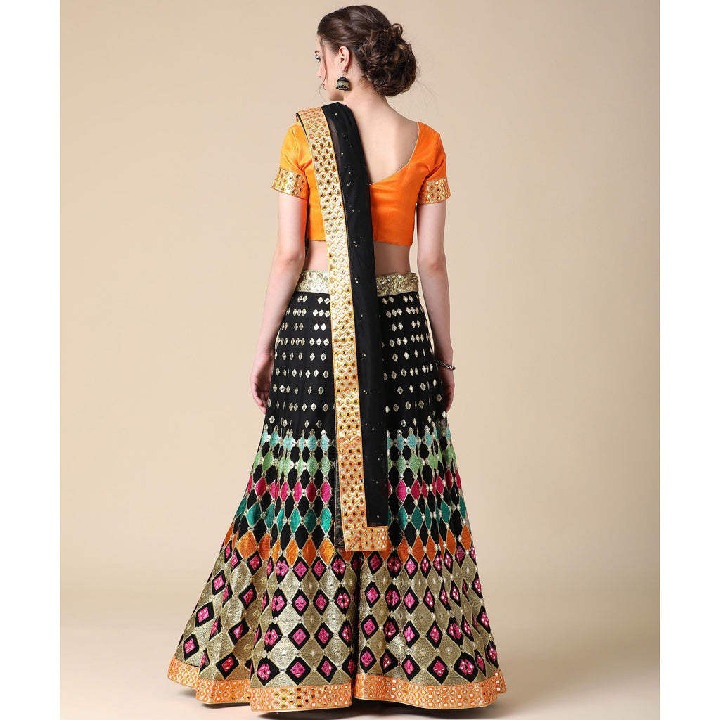 Black Partywear Embroidered & Mirror Work Heavy Soft Net Lehenga Clothsvilla