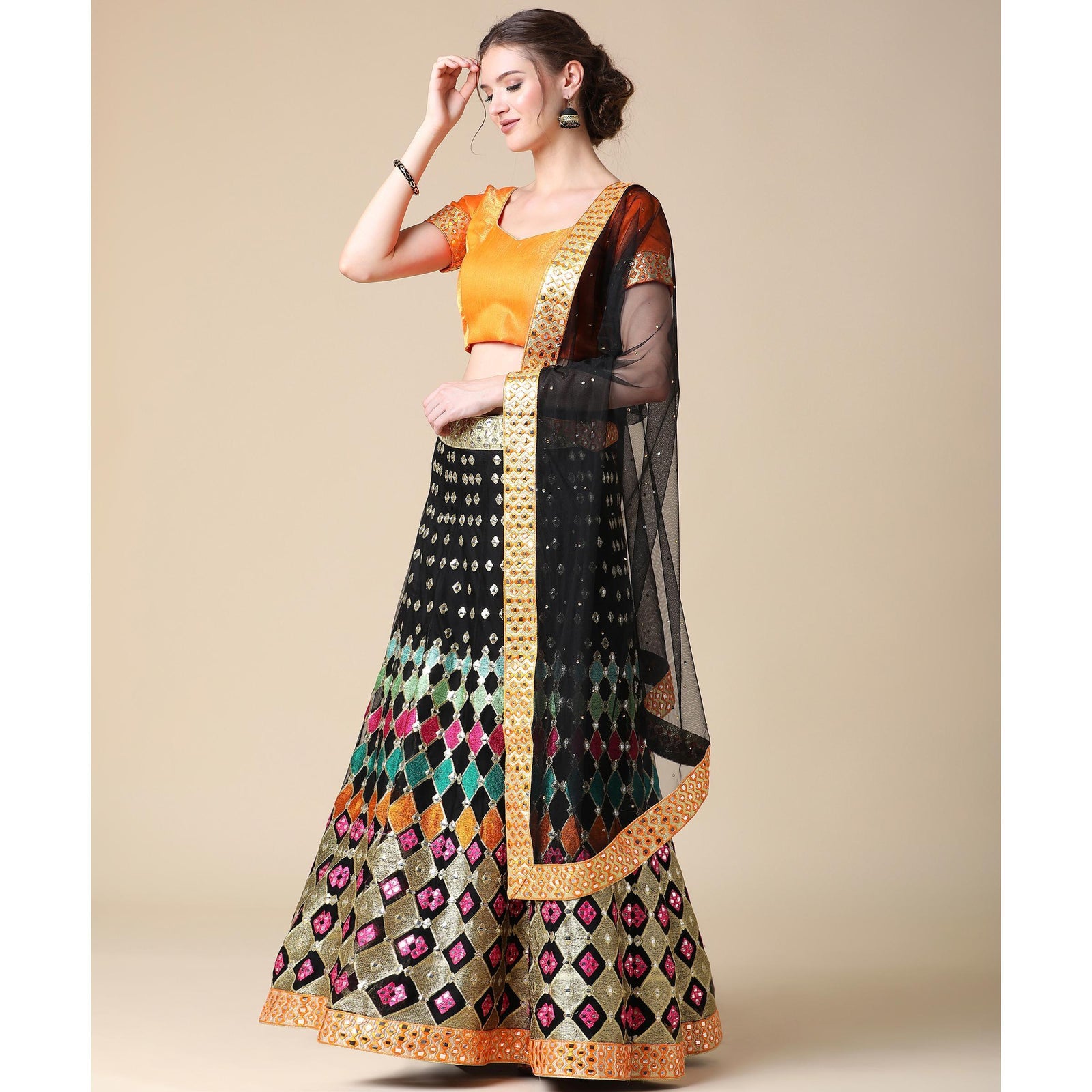 Black Partywear Embroidered & Mirror Work Heavy Soft Net Lehenga Clothsvilla
