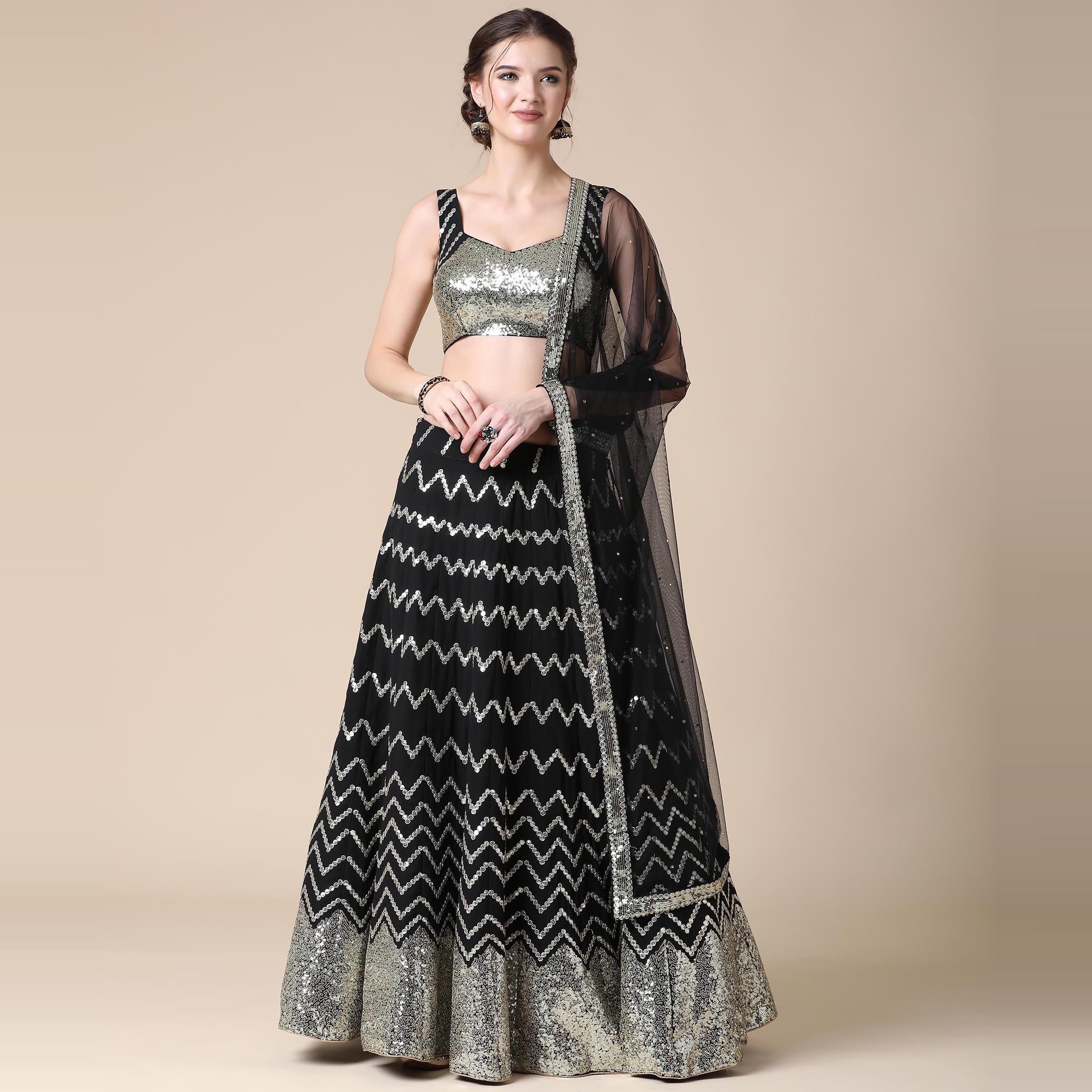 Black Partywear Sequins Embroidered Heavy Georgette Lehenga Clothsvilla Main image