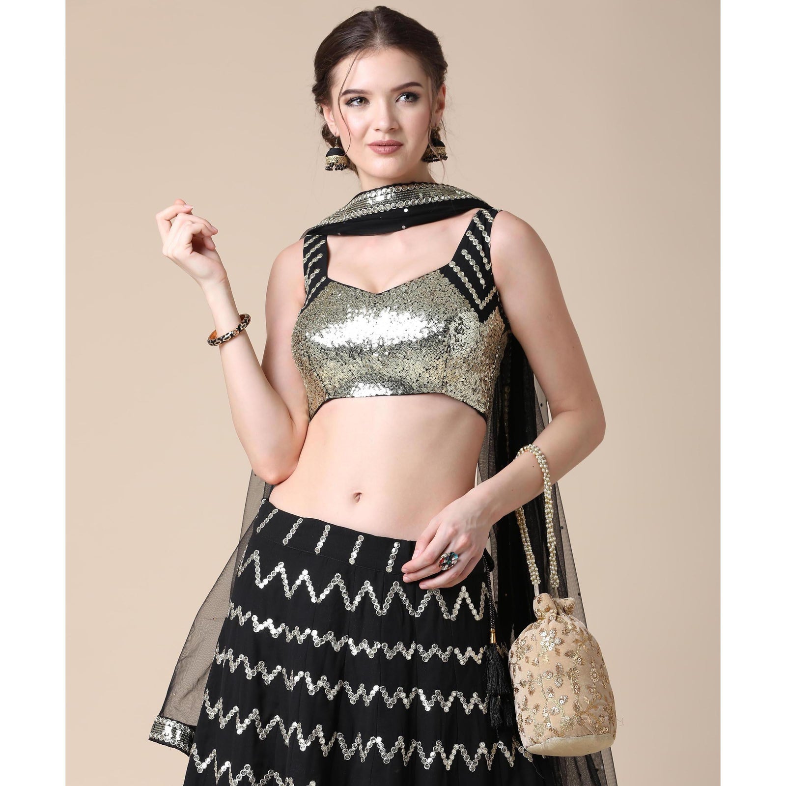 Black Partywear Sequins Embroidered Heavy Georgette Lehenga Clothsvilla