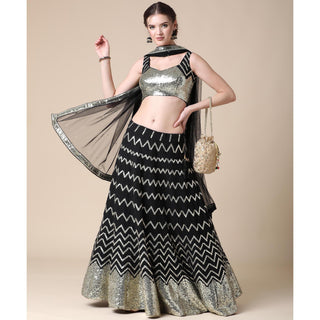 Black Partywear Sequins Embroidered Heavy Georgette Lehenga Clothsvilla