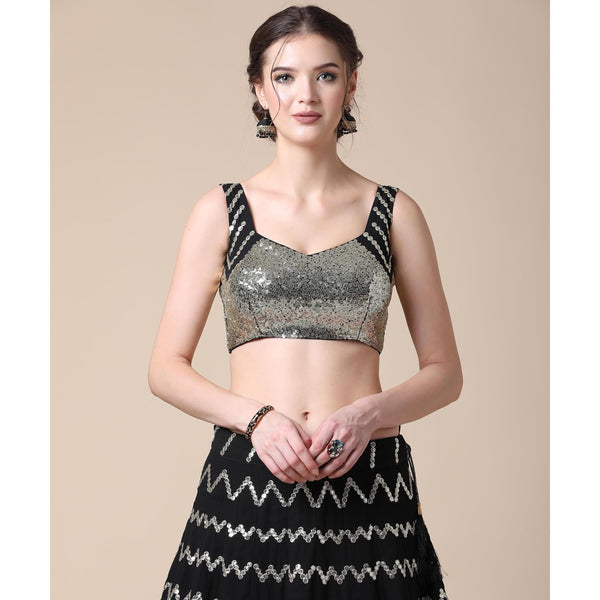 Black Partywear Sequins Embroidered Heavy Georgette Lehenga Clothsvilla