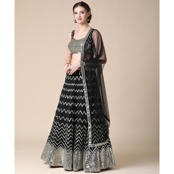 Black Partywear Sequins Embroidered Heavy Georgette Lehenga Clothsvilla