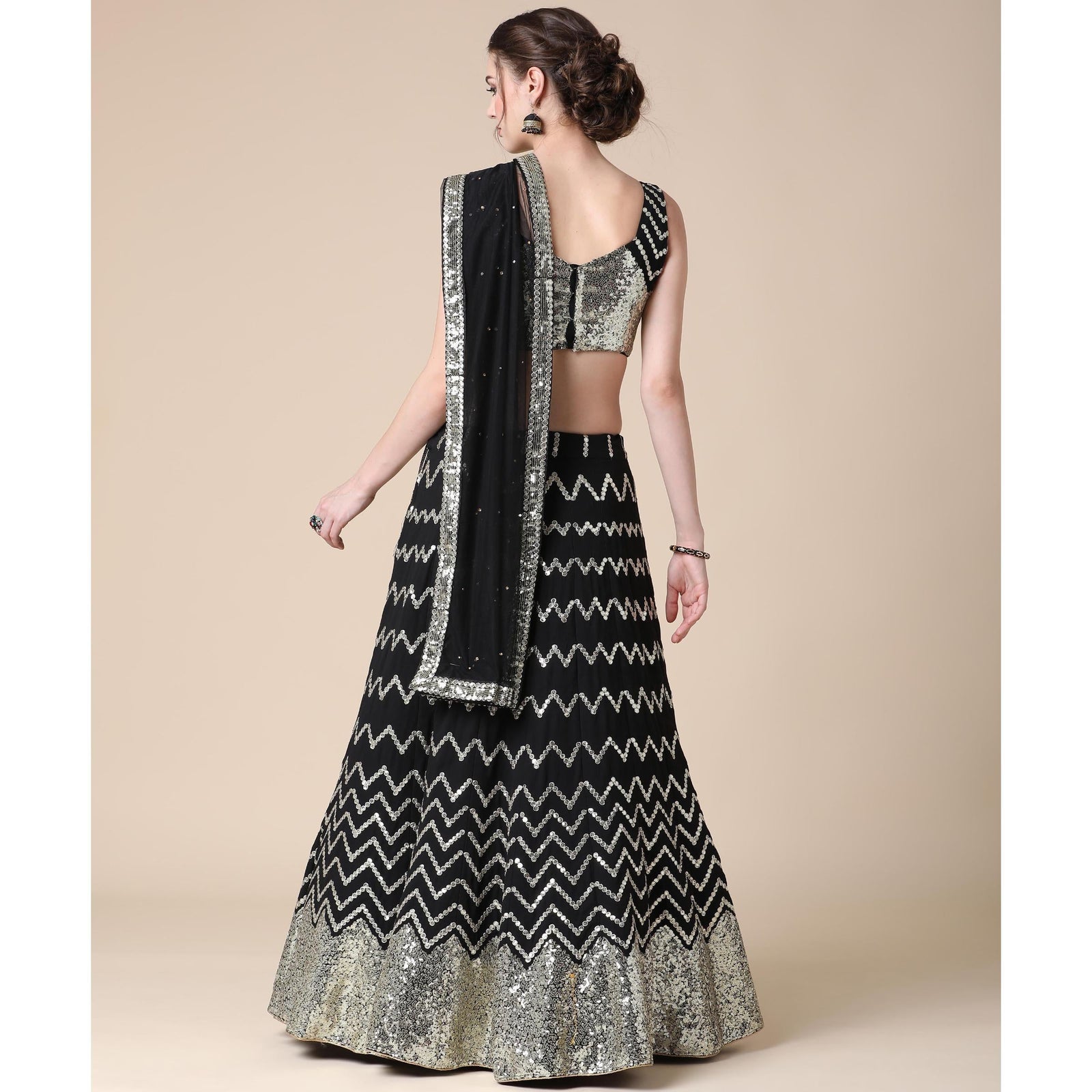 Black Partywear Sequins Embroidered Heavy Georgette Lehenga Clothsvilla
