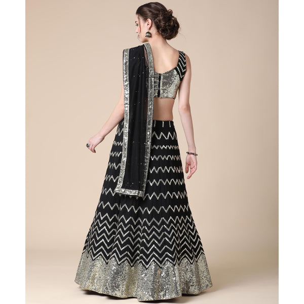 Black Partywear Sequins Embroidered Heavy Georgette Lehenga Clothsvilla